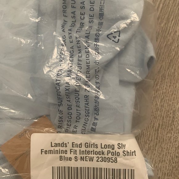 NWT LANDS' END GIRLS LONG SLEEVE FEMININE FIT INTERLOCK POLO‎ SHIRT BLUE SMALL - Picture 4 of 6